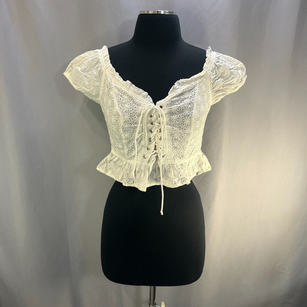 Windsor Lovely In Lace Crop Top Women Small White Floral Eyelet Off The Shoulder